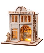 Ginger Cottages Wooden Ornament - North Pole Engine Co. Firehouse